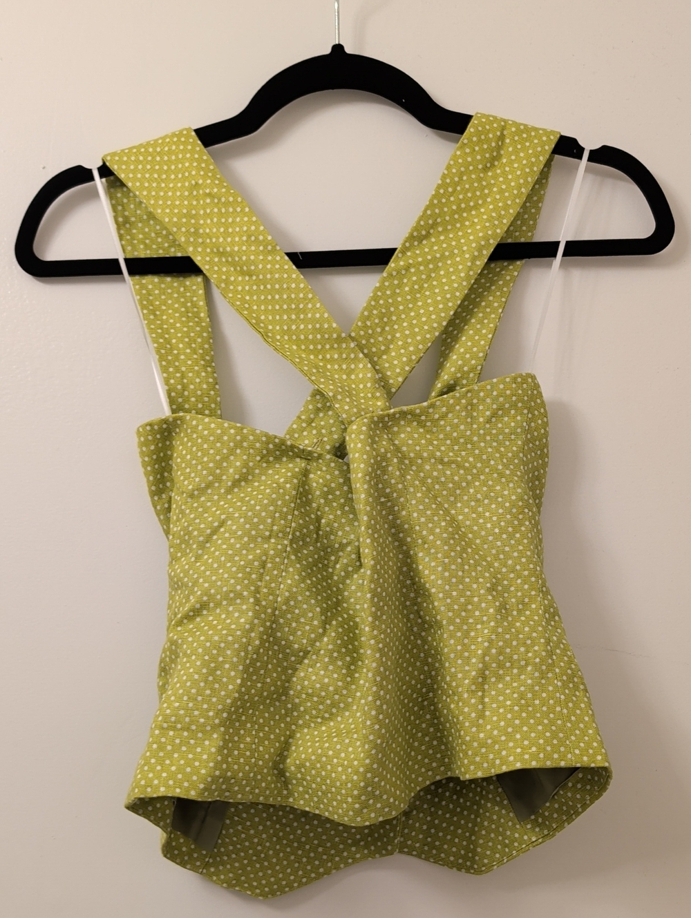 NWOT Reformation Kimberly Linen Button Top in Chartreuse Green Polka Dot Size 4 - Picture 6 of 7